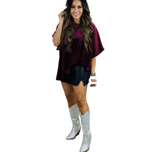 Walker Rose Dolman Sleeve Glitter Velvet Top Oversized Holiday Party Going out